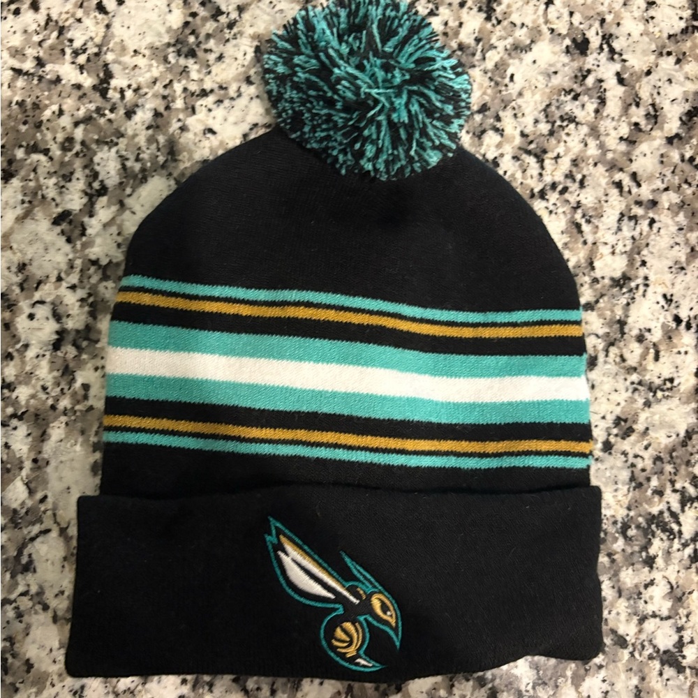 Charlotte Hornets Black and Teal Pom-Pom Beanie